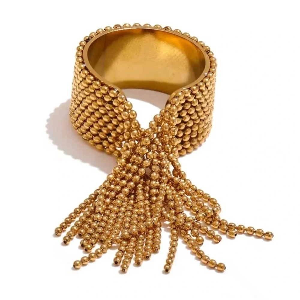 Tassel Gold Stainless Steel Waterproof Resizable Ring - Picture 1 of 16